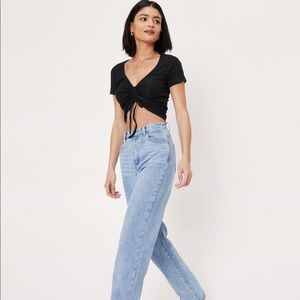 Nasty Gal ruched short sleeve v neck crop top